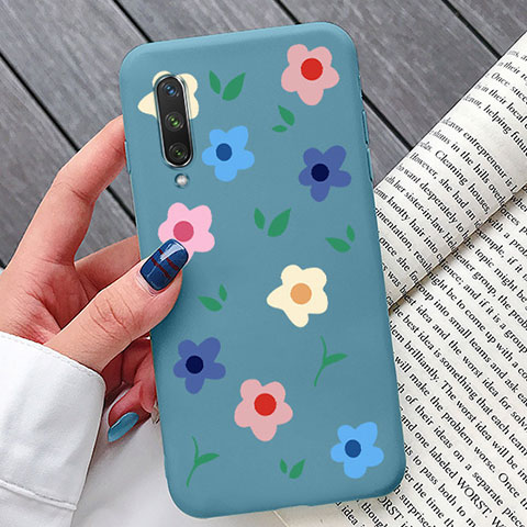 Xiaomi Mi A3用シリコンケース ソフトタッチラバー 花 カバー K07 Xiaomi ネイビー