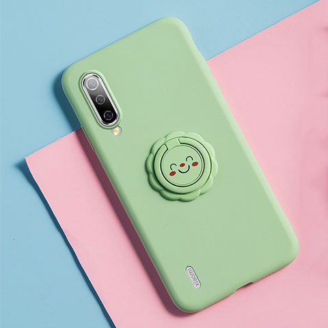 Xiaomi Mi A3用極薄ソフトケース シリコンケース 耐衝撃 全面保護 アンド指輪 マグネット式 バンパー T06 Xiaomi グリーン