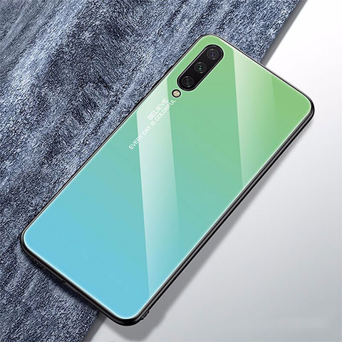 Xiaomi Mi A3用ハイブリットバンパーケース プラスチック 鏡面 虹 グラデーション 勾配色 カバー Xiaomi シアン