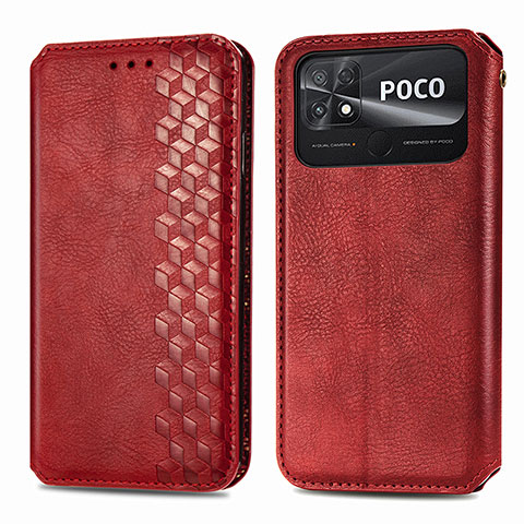 Xiaomi Poco C40用手帳型 レザーケース スタンド カバー S01D Xiaomi レッド