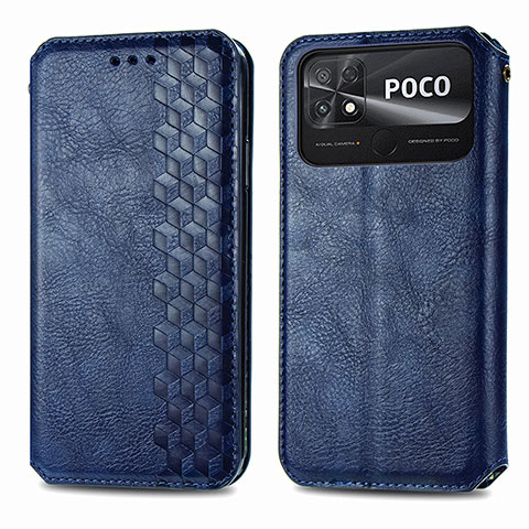 Xiaomi Poco C40用手帳型 レザーケース スタンド カバー S01D Xiaomi ネイビー