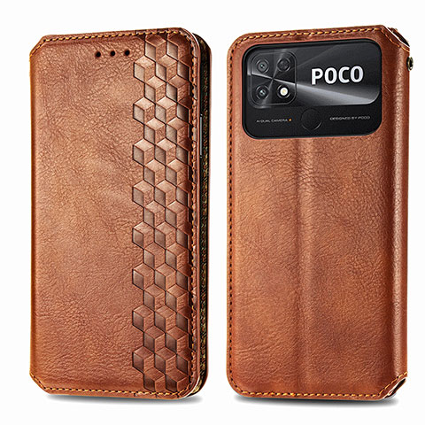 Xiaomi Poco C40用手帳型 レザーケース スタンド カバー S01D Xiaomi ブラウン