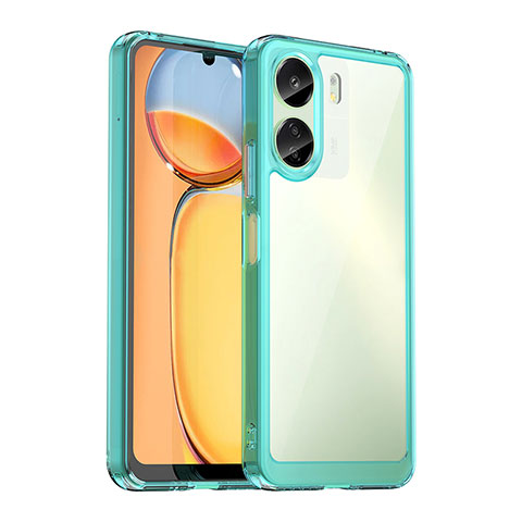 Xiaomi Poco C65用ハイブリットバンパーケース クリア透明 プラスチック カバー J01S Xiaomi シアン