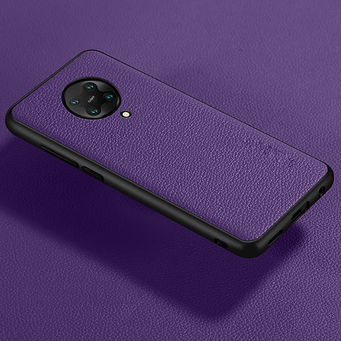 Xiaomi Poco F2 Pro用シリコンケース ソフトタッチラバー レザー柄 カバー Xiaomi パープル