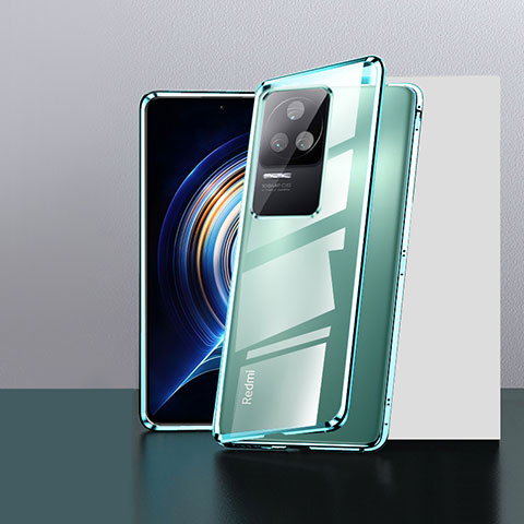 Xiaomi Poco F4 5G用ケース 高級感 手触り良い アルミメタル 製の金属製 360度 フルカバーバンパー 鏡面 カバー P01 Xiaomi グリーン