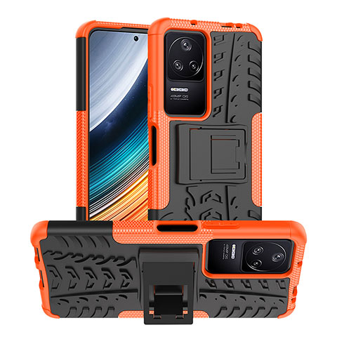 Xiaomi Poco F4 5G用ハイブリットバンパーケース スタンド プラスチック 兼シリコーン カバー JX1 Xiaomi オレンジ