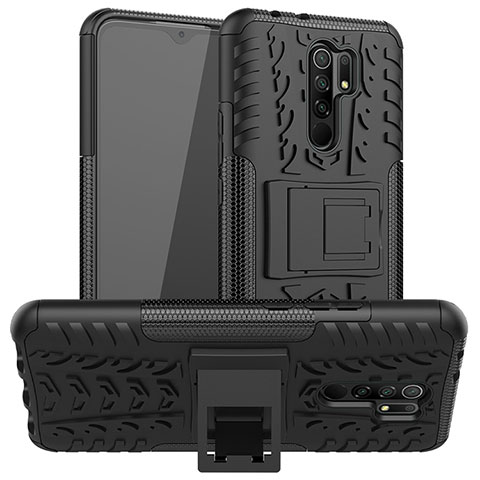 Xiaomi Poco M2用ハイブリットバンパーケース スタンド プラスチック 兼シリコーン カバー Xiaomi ブラック