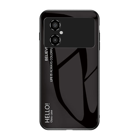Xiaomi Poco M4 5G用ハイブリットバンパーケース プラスチック 鏡面 虹 グラデーション 勾配色 カバー LS1 Xiaomi ブラック