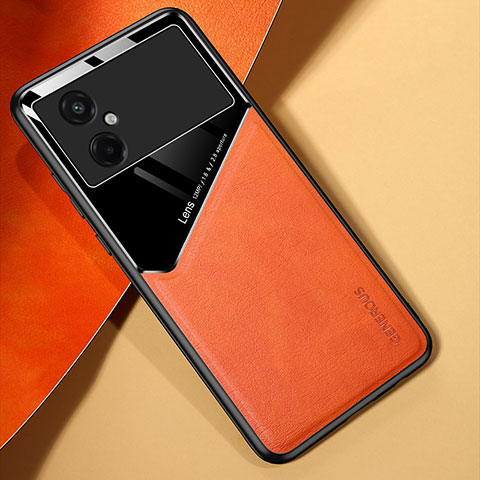 Xiaomi Poco M4 5G用シリコンケース ソフトタッチラバー レザー柄 アンドマグネット式 Xiaomi オレンジ