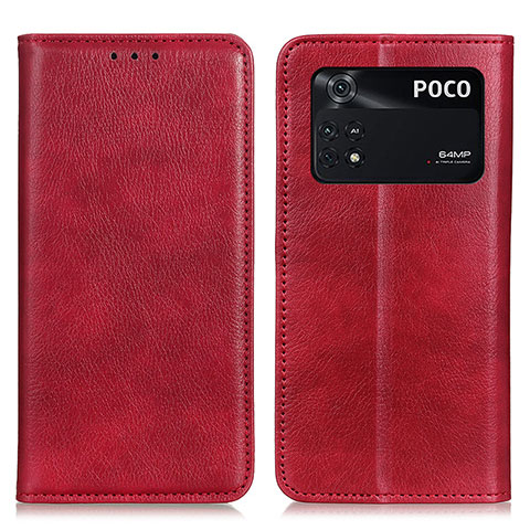 Xiaomi Poco M4 Pro 4G用手帳型 レザーケース スタンド カバー N01P Xiaomi レッド