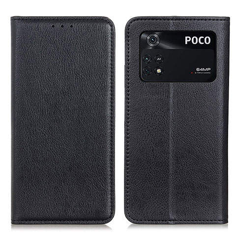 Xiaomi Poco M4 Pro 4G用手帳型 レザーケース スタンド カバー N01P Xiaomi ブラック