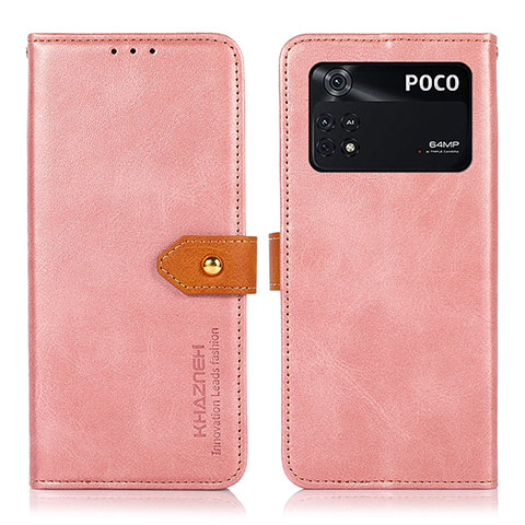 Xiaomi Poco M4 Pro 4G用手帳型 レザーケース スタンド カバー N07P Xiaomi ピンク