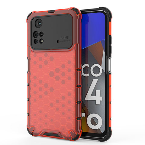 Xiaomi Poco M4 Pro 4G用360度 フルカバー ハイブリットバンパーケース クリア透明 プラスチック カバー AM1 Xiaomi レッド