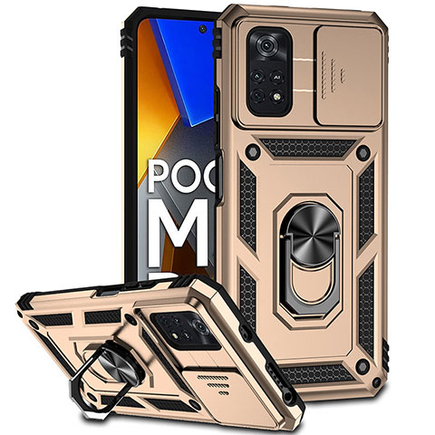 Xiaomi Poco M4 Pro 4G用ハイブリットバンパーケース プラスチック アンド指輪 マグネット式 QW3 Xiaomi ゴールド