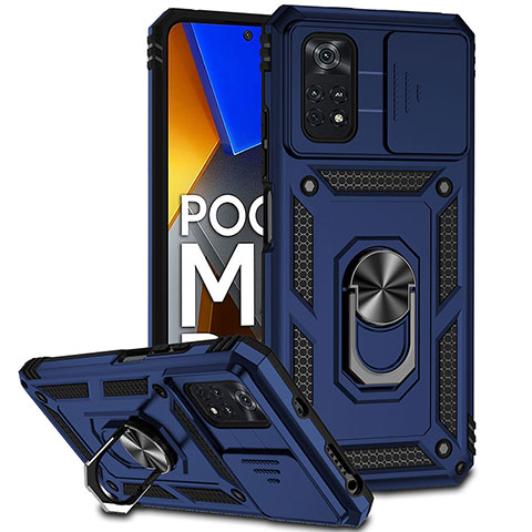 Xiaomi Poco M4 Pro 4G用ハイブリットバンパーケース プラスチック アンド指輪 マグネット式 QW3 Xiaomi ネイビー