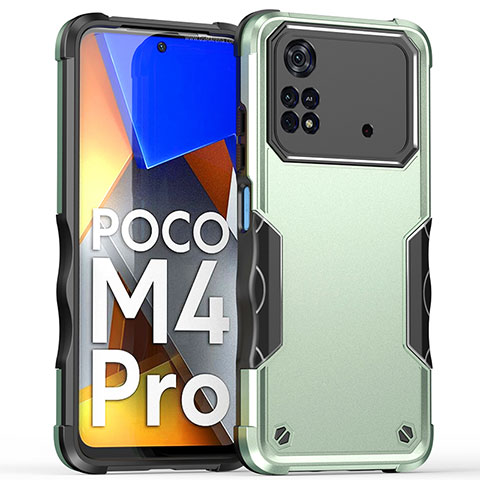 Xiaomi Poco M4 Pro 4G用ハイブリットバンパーケース プラスチック 兼シリコーン カバー QW1 Xiaomi ライトグリーン