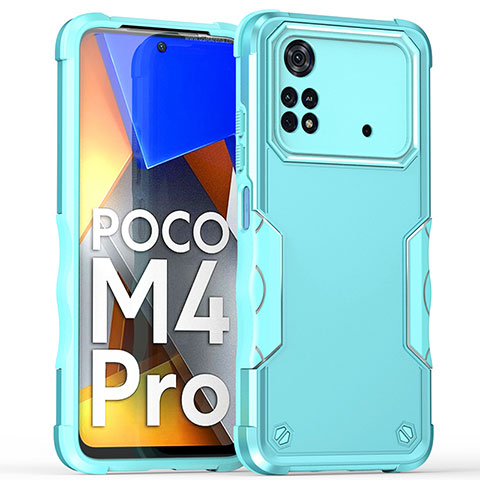 Xiaomi Poco M4 Pro 4G用ハイブリットバンパーケース プラスチック 兼シリコーン カバー QW1 Xiaomi ライトブルー