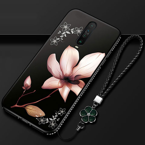 Xiaomi Poco X2用シリコンケース ソフトタッチラバー 花 カバー Xiaomi ブラウン