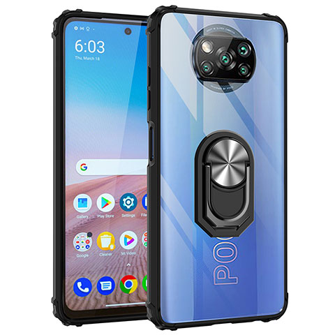 Xiaomi Poco X3用ハイブリットバンパーケース プラスチック アンド指輪 マグネット式 MQ2 Xiaomi シルバー・ブラック