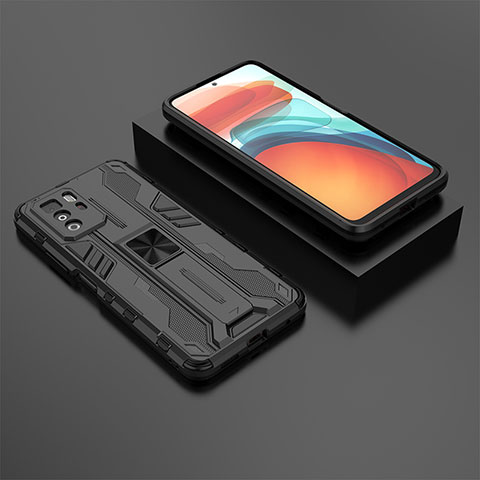 Xiaomi Poco X3 GT 5G用ハイブリットバンパーケース スタンド プラスチック 兼シリコーン カバー マグネット式 KC2 Xiaomi ブラック