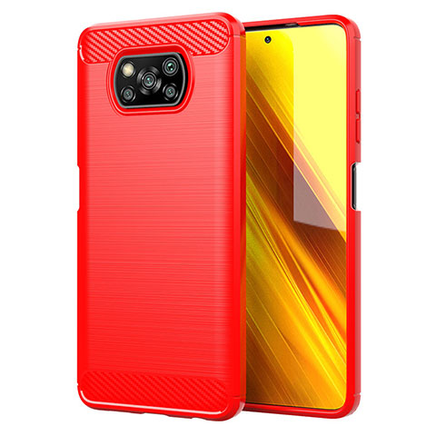 Xiaomi Poco X3 NFC用シリコンケース ソフトタッチラバー ライン カバー Xiaomi レッド