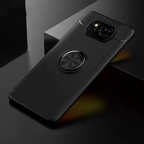 Xiaomi Poco X3 NFC用極薄ソフトケース シリコンケース 耐衝撃 全面保護 アンド指輪 マグネット式 バンパー Xiaomi ブラック