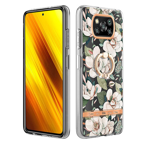 Xiaomi Poco X3 NFC用シリコンケース ソフトタッチラバー バタフライ パターン カバー アンド指輪 Y06B Xiaomi ホワイト