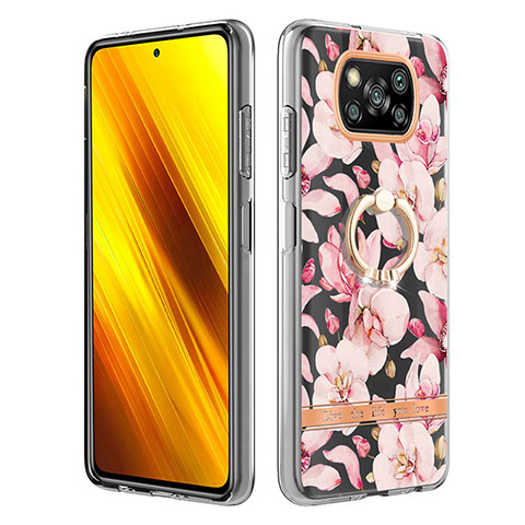 Xiaomi Poco X3 NFC用シリコンケース ソフトタッチラバー バタフライ パターン カバー アンド指輪 Y06B Xiaomi ピンク