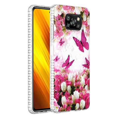 Xiaomi Poco X3 NFC用シリコンケース ソフトタッチラバー バタフライ パターン カバー Y04B Xiaomi レッド