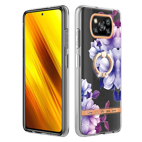 Xiaomi Poco X3 Pro用シリコンケース ソフトタッチラバー バタフライ パターン カバー アンド指輪 Y06B Xiaomi パープル