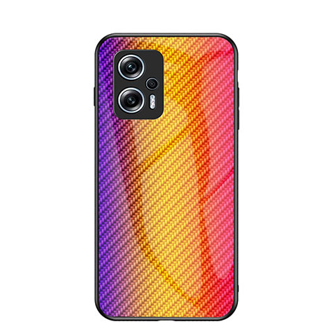 Xiaomi Poco X4 GT 5G用ハイブリットバンパーケース プラスチック 鏡面 虹 グラデーション 勾配色 カバー LS2 Xiaomi オレンジ