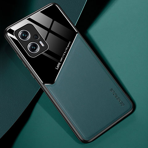 Xiaomi Poco X4 GT 5G用シリコンケース ソフトタッチラバー レザー柄 アンドマグネット式 Xiaomi グリーン