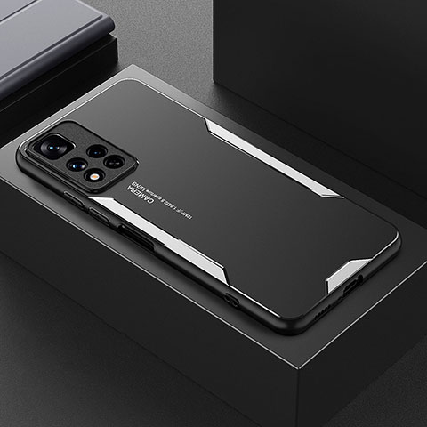 Xiaomi Poco X4 NFC用ケース 高級感 手触り良い アルミメタル 製の金属製 兼シリコン カバー Xiaomi シルバー