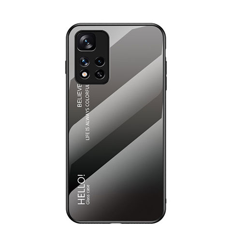 Xiaomi Poco X4 NFC用ハイブリットバンパーケース プラスチック 鏡面 虹 グラデーション 勾配色 カバー LS1 Xiaomi ダークグレー