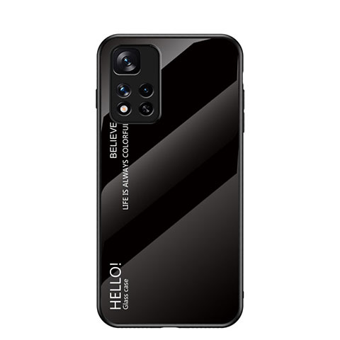 Xiaomi Poco X4 NFC用ハイブリットバンパーケース プラスチック 鏡面 虹 グラデーション 勾配色 カバー LS1 Xiaomi ブラック