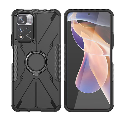 Xiaomi Poco X4 NFC用ハイブリットバンパーケース プラスチック アンド指輪 マグネット式 JX2 Xiaomi ブラック