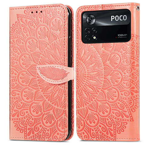 Xiaomi Poco X4 Pro 5G用手帳型 レザーケース スタンド パターン カバー S04D Xiaomi オレンジ