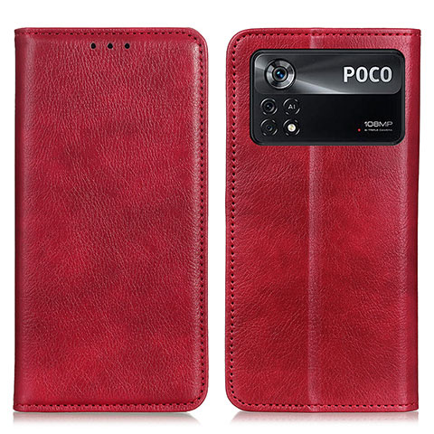 Xiaomi Poco X4 Pro 5G用手帳型 レザーケース スタンド カバー N01P Xiaomi レッド
