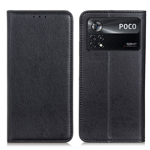 Xiaomi Poco X4 Pro 5G用手帳型 レザーケース スタンド カバー N01P Xiaomi ブラック