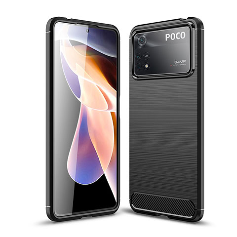 Xiaomi Poco X4 Pro 5G用シリコンケース ソフトタッチラバー ライン カバー WL1 Xiaomi ブラック