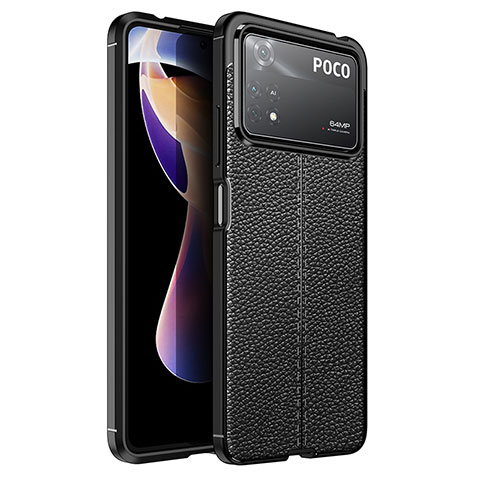 Xiaomi Poco X4 Pro 5G用シリコンケース ソフトタッチラバー レザー柄 カバー Xiaomi ブラック