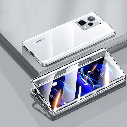 Xiaomi Poco X5 5G用ケース 高級感 手触り良い アルミメタル 製の金属製 360度 フルカバーバンパー 鏡面 カバー P01 Xiaomi シルバー