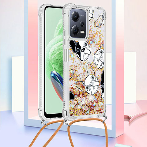 Xiaomi Poco X5 5G用シリコンケース ソフトタッチラバー ブリンブリン カバー 携帯ストラップ S02 Xiaomi ゴールド