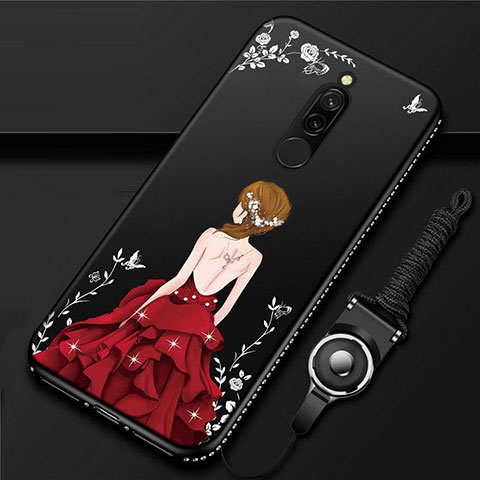 Xiaomi Redmi 8用シリコンケース ソフトタッチラバー バタフライ ドレスガール ドレス少女 カバー Xiaomi レッド・ブラック