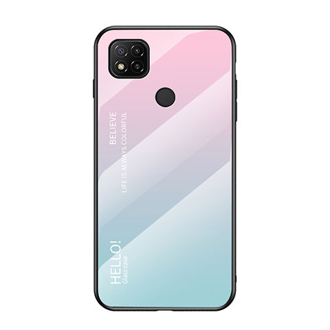 Xiaomi Redmi 9 Activ用ハイブリットバンパーケース プラスチック 鏡面 虹 グラデーション 勾配色 カバー LS1 Xiaomi シアン