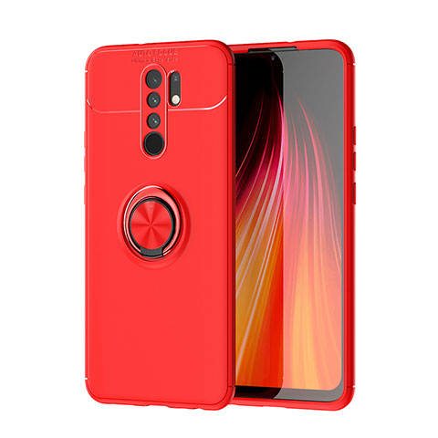 Xiaomi Redmi 9用極薄ソフトケース シリコンケース 耐衝撃 全面保護 アンド指輪 マグネット式 バンパー SD1 Xiaomi レッド