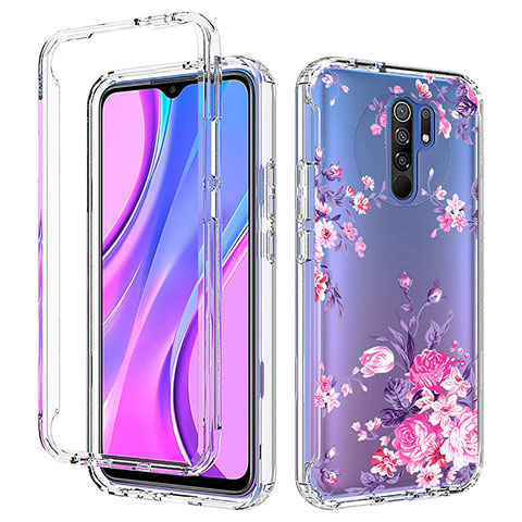 Xiaomi Redmi 9用前面と背面 360度 フルカバー 極薄ソフトケース シリコンケース 耐衝撃 全面保護 バンパー 透明 Xiaomi ピンク