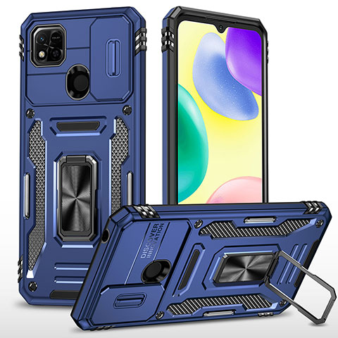 Xiaomi Redmi 9 India用ハイブリットバンパーケース プラスチック アンド指輪 マグネット式 MQ4 Xiaomi ネイビー