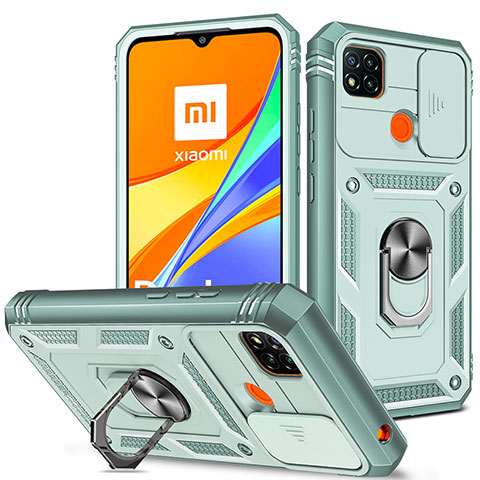 Xiaomi Redmi 9 India用ハイブリットバンパーケース プラスチック アンド指輪 マグネット式 MQ5 Xiaomi ライトブルー