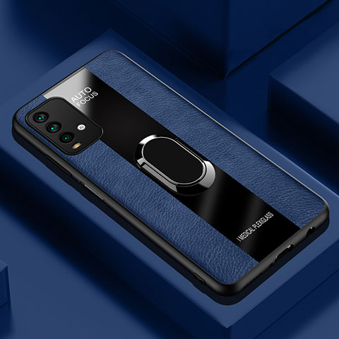 Xiaomi Redmi 9 Power用シリコンケース ソフトタッチラバー レザー柄 アンド指輪 マグネット式 PB1 Xiaomi ネイビー